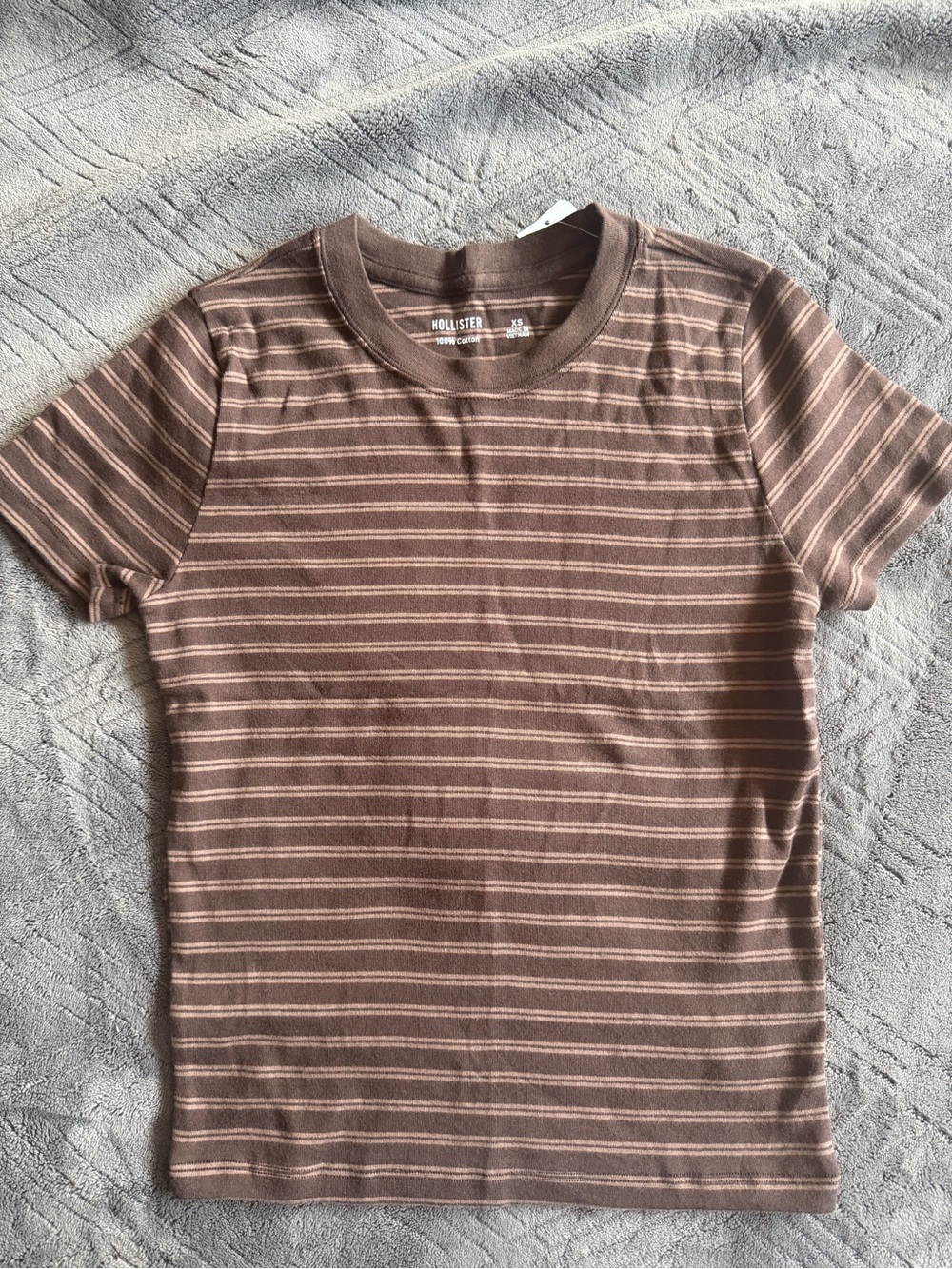 Hollister Brown and Cream Striped Crew Tee